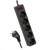 Удлинитель с сетевым фильтром 5х5м с заземл. 10А IP20 2.2кВт 3х0,75 индикатор сети черный Космос
