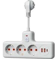 Удлинитель с сетевым фильтром 3х0.3м 10А 2USB+IUSB 2500Вт ПВС 3*1 компакт бел. КОСМОС