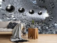 3D Фотообои «Шары в тоннеле из пазла» Песок 300*270