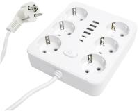 Удлинитель 6-мест. c/з 3x1мм2, 3 м, 250В, 10А, 4USB+2Type-C 2,4А, белый STEKKER HM09-66-02