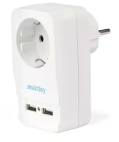 Разветвитель 1 роз. 16А + 2USB 5V 2,1A (роз.блок с выкл., адаптер/зарядка Smartbuy SBE-16-A05-USB