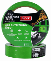 Лента малярная DECOR, 9мм*25м зеленая, для внутр. работ