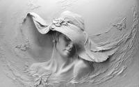 3D Фотообои «Барельеф женщина в шляпе» Песок 300*240