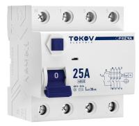 Выключатель дифференциального тока (УЗО) 4П (3P+N) 25А 30мА тип AC 6кА TOKOV Electric TKE-PZ60-RCDM-