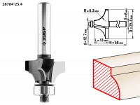 Фреза кромочная калевочная №1, 25.4х13мм, радиус 6,3мм ЗУБР