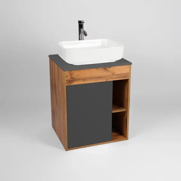 Тумба "Бостон" 1 ств со столешницей L56 подвесная графит 500x560x636 VIANT