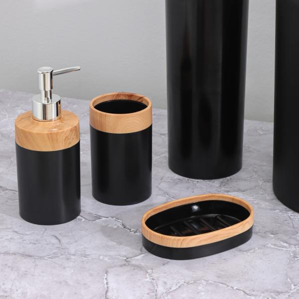 Набор для ванной 5пр., ведро для мусора, ерш с подставкой, мыльница, дозатор, стакан 9438972