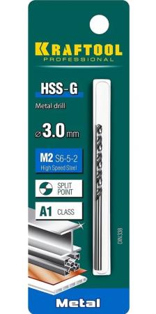 Сверло по металлу HSS-G, сталь М2(S6-5-2) HSS-G 3.0х61мм KRAFTOOL