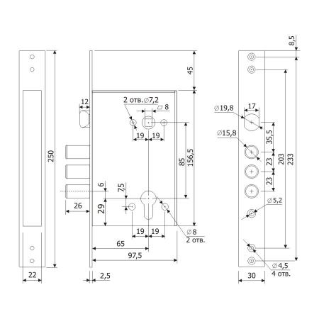 Замок Гардиан 32.11 (без цилиндра) врезной, шт