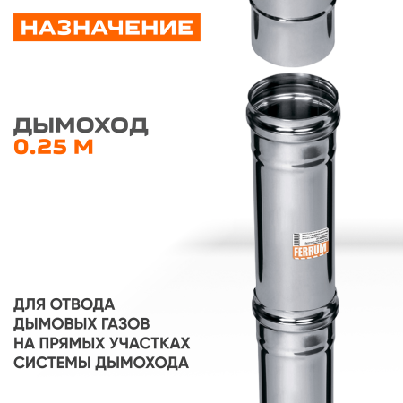 Дымоход 0,25м (430/0,8 мм)  Ф200