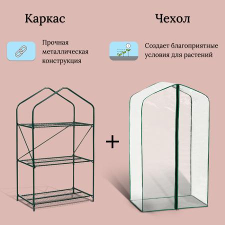 Парник-стеллаж 3 полки (сетка) 65*40*110 см, пвх пленка, мет. труба d-16мм 10524129