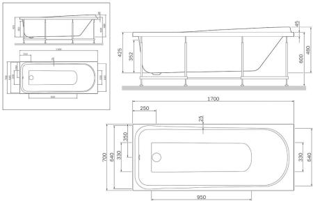 Ванна акриловая Damixa 170x70 WILL-170-070W-A Willow Уценка