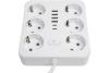 Удлинитель 6-мест. c/з 3x1мм2, 3 м, 250В, 10А, 4USB+2Type-C 2,4А, белый STEKKER HM09-66-02