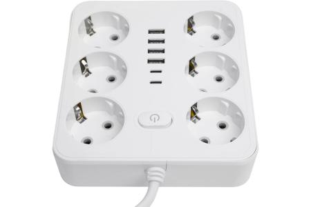 Удлинитель 6-мест. c/з 3x1мм2, 3 м, 250В, 10А, 4USB+2Type-C 2,4А, белый STEKKER HM09-66-02