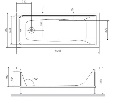 Ванна W90W-150-070W-ASG Gem SG  150х70