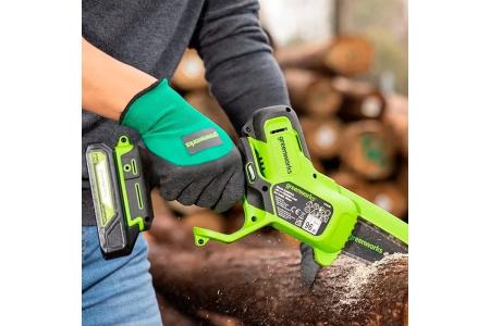 Пила цепная мини аккумуляторная Greenworks 10см 24В с 1хАКБ 2Ач и ЗУ)
