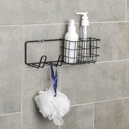 Полка на липучке c дежателем для фена, 8х8х27 см, цвет чёрный