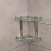 Полка 2х-ярусная угловая для ванной комнаты, нерж сталь, стекло 24x24x25см 9562972