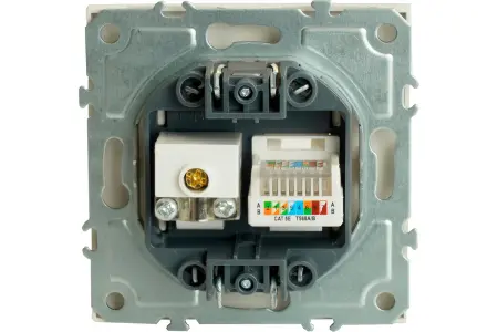 Розетка TV + компьютерная RJ-45 (механизм), серия Эмили, RST00-5106-01, белый фарфор, soft touch