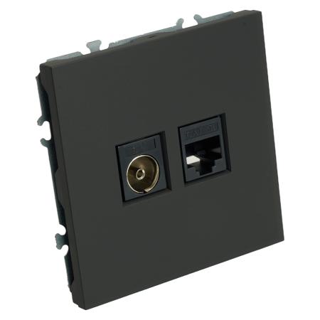 Розетка TV + компьютерная RJ-45 (механизм), серия Эмили, RST00-5106-05, платиново-серый, soft touch