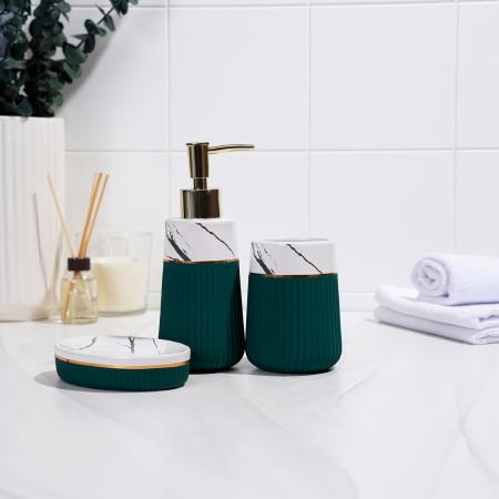 Набор для ванной 3пр., "Grace" (мыльницы, дозатор для мыла, стакан), цвет мрамор/зеленый 7500331