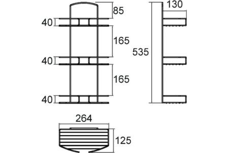 Полка 3х-ярусная прямая, проволока стальная, 13, Milardo, 013W030M44 1503631