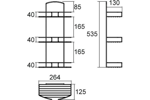 Полка 3х-ярусная прямая, проволока стальная, 13, Milardo, 013W030M44 1503631