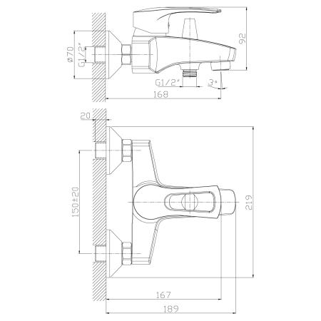 Смеситель для ванной ROSSINKA T40-31 короткий нос хром