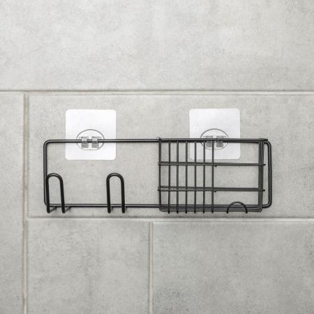 Полка на липучке c дежателем для фена, 8х8х27 см, цвет чёрный