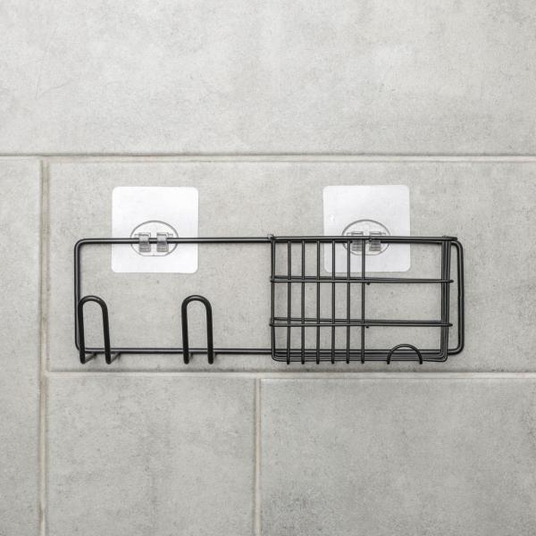 Полка на липучке c дежателем для фена, 8х8х27 см, цвет чёрный