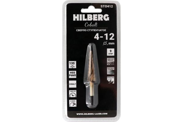 Сверло ступенчатое по металлу 4-12мм (9ступ) Hilberg (Р6М5) HSS-COBALT, ST0412