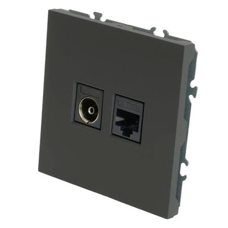 Розетка TV + компьютерная RJ-45 (механизм), серия Эмили, RST00-5106-05, платиново-серый, soft touch