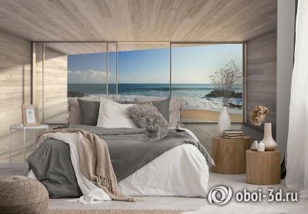 3D Фотообои «Вид из окна на прибой» Песок 300*240