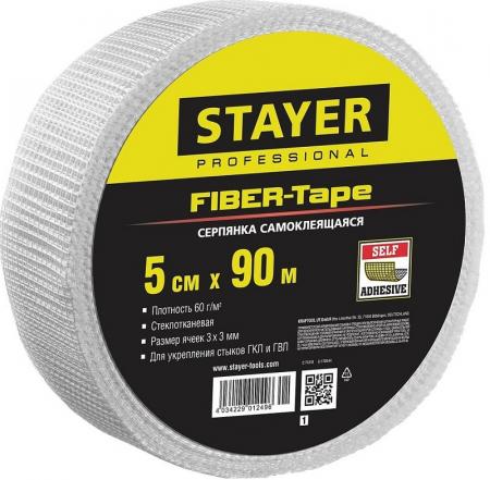 Серпянка самоклеящаяся FIBER-Tape, 5cм х 90м, STAYER Professional 1246-05-90