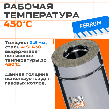 Сэндвич-дымоход 0,25 м( 430/ 0,5) ф115х200 нерж+нерж