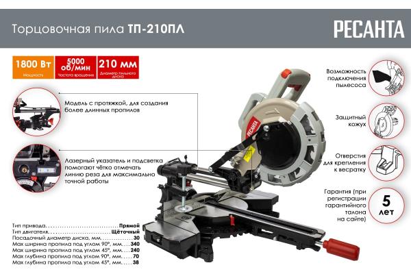Пила торцовочная ТП-210ПЛ Ресанта