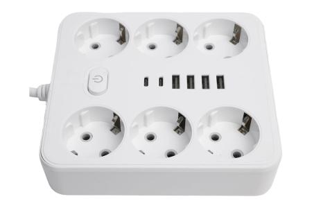 Удлинитель 6-мест. c/з 3x1мм2, 3 м, 250В, 10А, 4USB+2Type-C 2,4А, белый STEKKER HM09-66-02