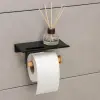 Держатель для туалетной бумаги с полочкой BAMBOO, 18х9,7х7,5см, цвет чёрный