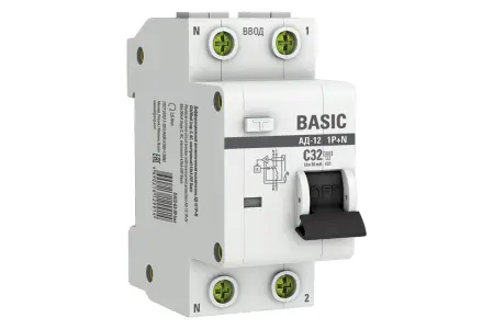 Диф.автомат АД-12 1P+N С32А 30mA тип AC эл.4.5кА EKF DA12-32-30-bas