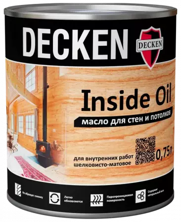 Масло для стен и потолков DECKEN Inside Oil/Wood дуб/0,75 л