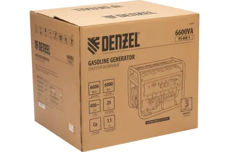 Генератор бензиновый PS-80E-3, 6,6 кВт, 400В, 25 л, электростартер// Denzel