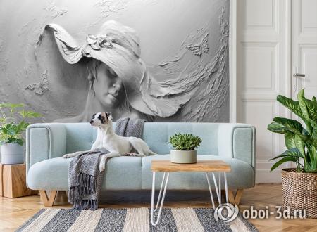 3D Фотообои «Барельеф женщина в шляпе» Песок 300*240