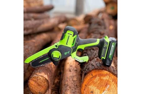 Пила цепная мини аккумуляторная Greenworks 10см 24В с 1хАКБ 2Ач и ЗУ)