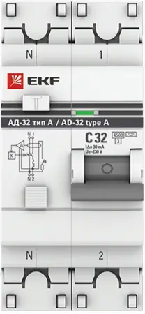 Диф.автомат АД-32 1P+N 32А 30mA EKF DA32-32-30-pro