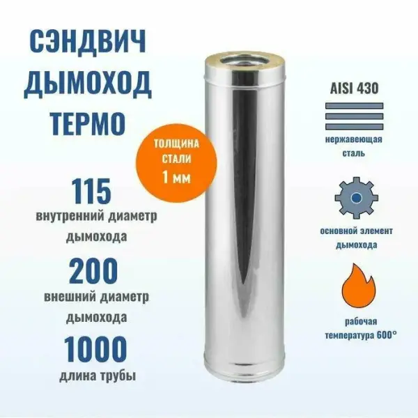 Сэндвич 1,0м (430/1,0мм + нерж.+cerablanket) Ф115х200