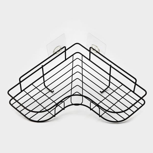 Полка угловая 2 крючка, 26х26х10см, цвет черный 5168775