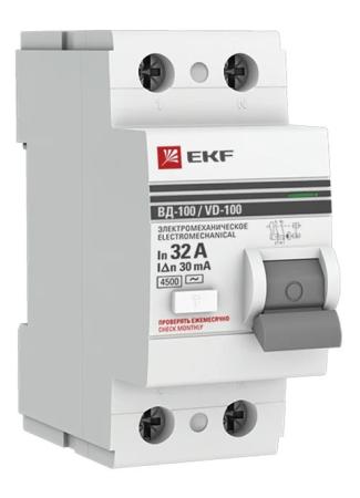 УЗО (ВД-100) 2Р 32А 30 mA EKF (э/м)