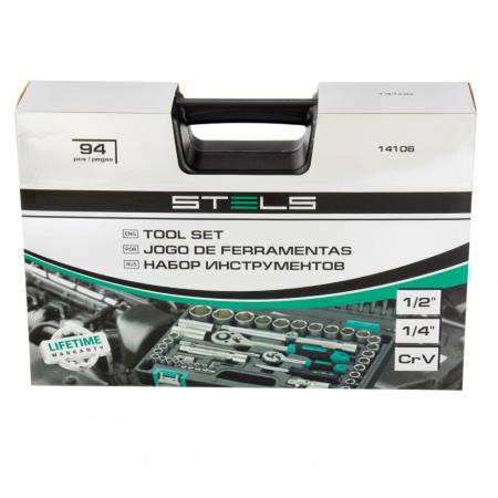 Набор инструментов 94 предмета, 1/2", 1/4", CrV, пласт. кейс //Stels