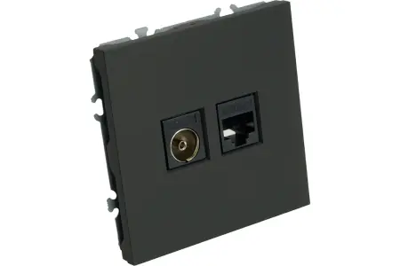 Розетка TV + компьютерная RJ-45 (механизм), серия Эмили, RST00-5106-05, черный уголь, soft touch