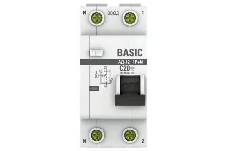 Диф.автомат АД-12 1P+N С20А 30mA тип AC эл.4.5кА EKF DA12-20-30-bas